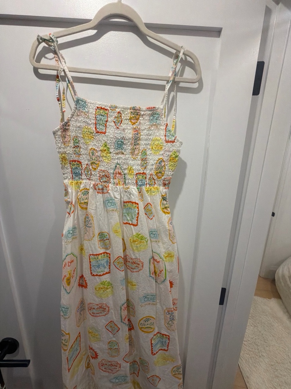 Cynthia Rowley White Sundress with Orange, Yellow & Blue Print